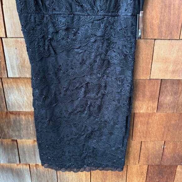 NWT Marina Black Tiered V-Neck Lace Beaded Occasion Cocktail Dress - 16 Petite - Picture 12 of 14